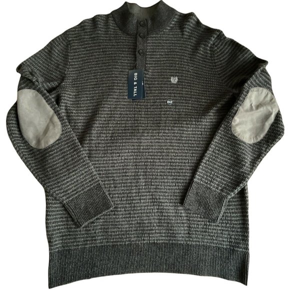 🔧Men's Sweater Big Tall Size 2XL Chaps Button Mock Sweater Charcoal - Picture 5 of 12